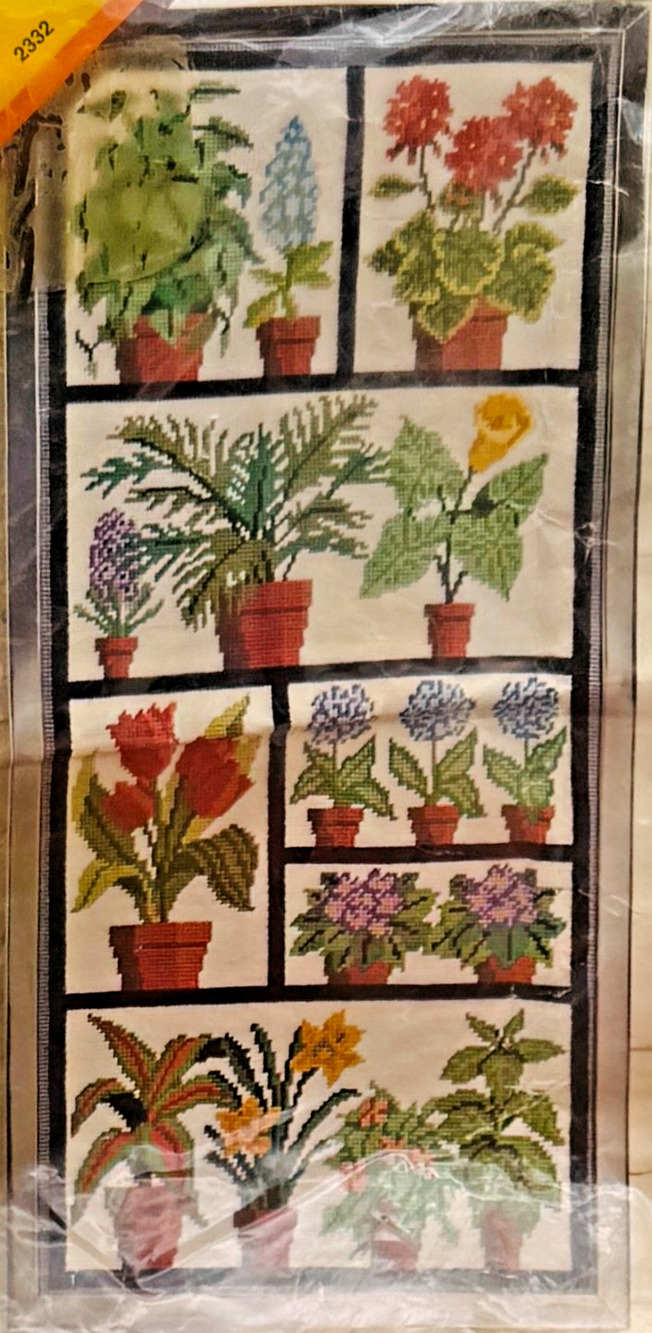 STARTED Columbia Minerva Needlepoint Kit Winter Greenhouse 2332 Vintage 1974 HTF